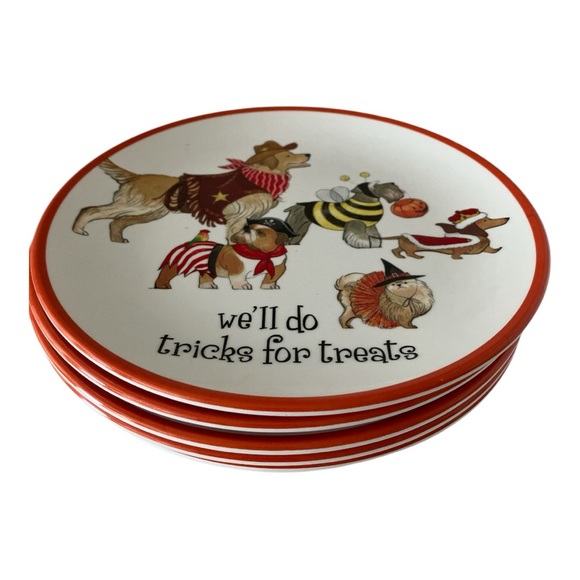 Halloween Dogs In Costume Tricks For Treats  Melamine Plates set of 5 New Pier 1 - Picture 1 of 5
